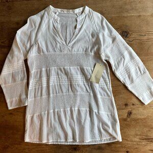 Zara Basic Off-White See-Through Mesh Long Sleeve Embroider Tunic Blouse Size S